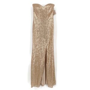 Dessy Collection Vivian Diamond Strapless Sequin Dress with Slit (Sz 2)